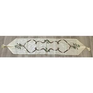 Lenox Holiday Nouveau Christmas Table Runner Holly Leaves Berries & Ribbon 72x14